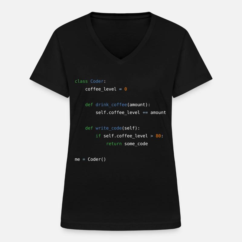 Coder - T-shirt med V-hals til damer - sort