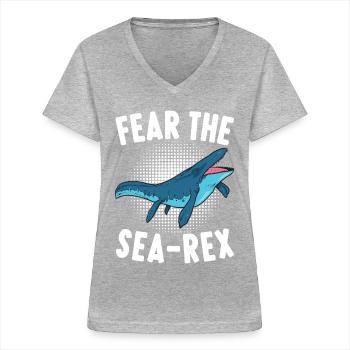 Mosasaurus Dinosaurier - Frauen-T-Shirt mit V-Ausschnitt - Grau meliert - Vorne - Lela (165cm)