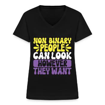 Non Binary Pride Genderqueer - Frauen-T-Shirt mit V-Ausschnitt - Schwarz - Vorne - Lela (165cm)