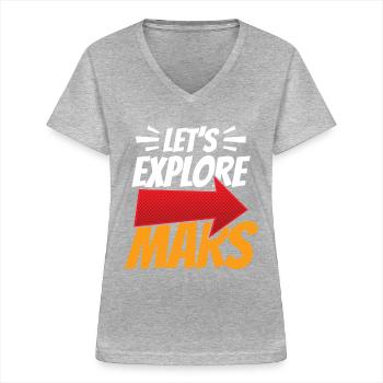 Explorons l’espace de la planète astronaute martienne - T-shirt col V Femme - gris chiné - Devant - Lela (165cm)
