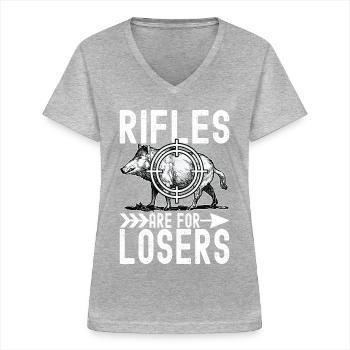 Hunters Wild Boar Hunting - Women's V-neck T-shirt - sports grey - Front - Lela (165cm)