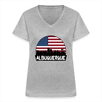 Albuquerque New Mexico USA Flagge Skyline Silhouette - Frauen-T-Shirt mit V-Ausschnitt - Grau meliert - Vorne - Lela (165cm)