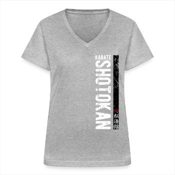 Karate Shotokan Kanji Kampfkunst Japan - Frauen-T-Shirt mit V-Ausschnitt - Grau meliert - Vorne - Lela (165cm)
