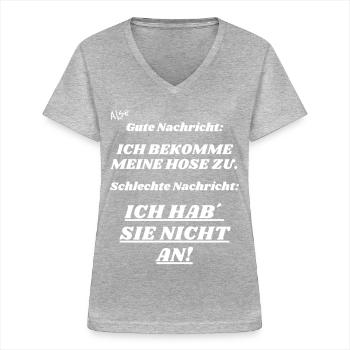 Gute Nachricht - Frauen-T-Shirt mit V-Ausschnitt - Grau meliert - Vorne - Lela (165cm)