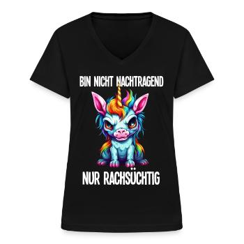 Nicht Nachtragend - Rachsüchtig Buntes Einhorn - Frauen-T-Shirt mit V-Ausschnitt - Schwarz - Vorne - Lela (165cm)