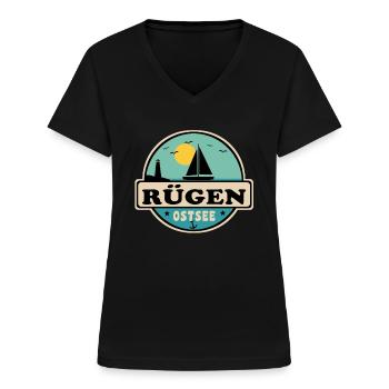 Rügen - Frauen-T-Shirt mit V-Ausschnitt - Schwarz - Vorne - Lela (165cm)
