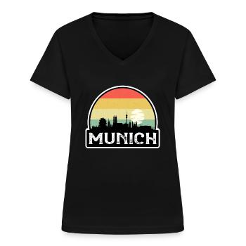 München Deutschland Flagge Skyline Reisesouvenir - Frauen-T-Shirt mit V-Ausschnitt - Schwarz - Vorne - Lela (165cm)