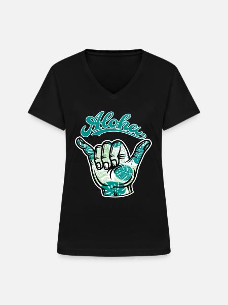 3 Aloha Shaka - Frauen-T-Shirt mit V-Ausschnitt - Schwarz