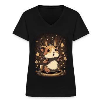 Cute Dwarf Hamster Kawaii Anime Hamster - Frauen-T-Shirt mit V-Ausschnitt - Schwarz - Vorne - Lela (165cm)