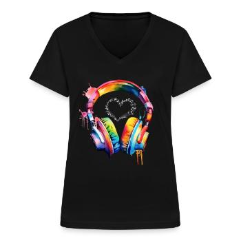 Kopfhörer Musik-Liebe - Frauen-T-Shirt mit V-Ausschnitt - Schwarz - Vorne - Lela (165cm)