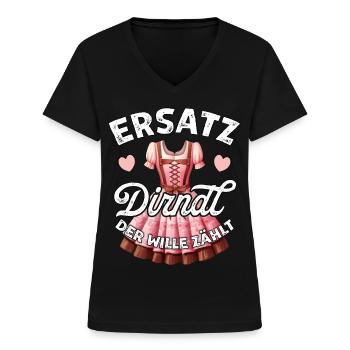 Ersatz Dirndl T-Shirt Tracht Trachtenshirt Damen - Frauen-T-Shirt mit V-Ausschnitt - Schwarz - Vorne - Lela (165cm)