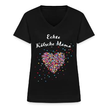Kölsche Mama echte Kölnerin Köln Konfetti Mutter - Frauen-T-Shirt mit V-Ausschnitt - Schwarz - Vorne - Lela (165cm)