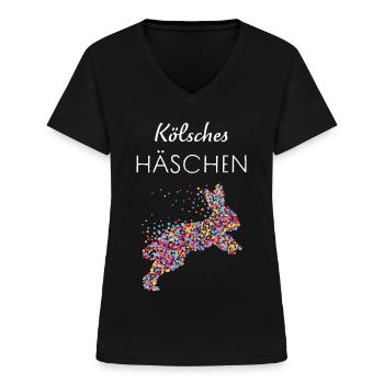 Karneval Konfetti Kölsches Mädche echte Kölnerin - Frauen-T-Shirt mit V-Ausschnitt - Schwarz - Vorne - Lela (165cm)