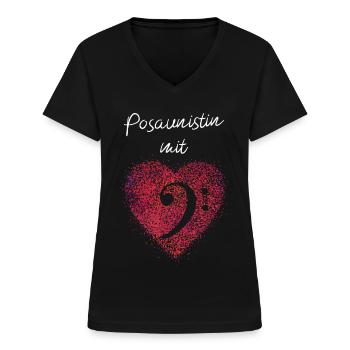 Posaunistin mit Herz Posaune Posaunen Orchester - Frauen-T-Shirt mit V-Ausschnitt - Schwarz - Vorne - Lela (165cm)