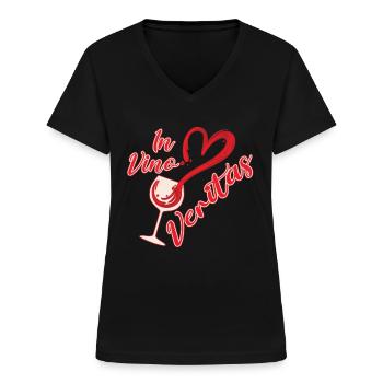 In Vino Veritas Herzglas - Frauen-T-Shirt mit V-Ausschnitt - Schwarz - Vorne - Lela (165cm)