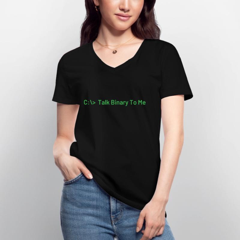 Talk Binary To Me Funny Coder Programmeur T-shirt col V Femme