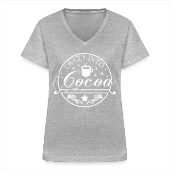 Chocolat chaud à boire au cacao - T-shirt col V Femme - gris chiné - Devant - Lela (165cm)