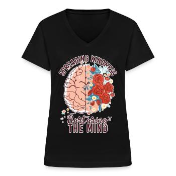 Spreading Kindness Floral Brain School Psychologis - Frauen-T-Shirt mit V-Ausschnitt - Schwarz - Vorne - Lela (165cm)