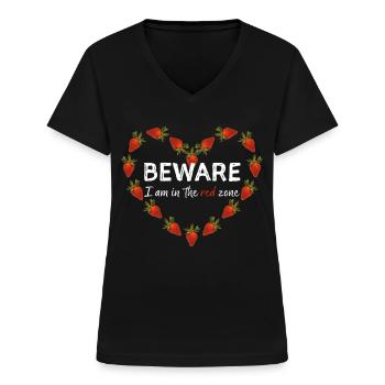 Erdbeerwoche Menstruation Blutung Endometriose - Frauen-T-Shirt mit V-Ausschnitt - Schwarz - Vorne - Lela (165cm)