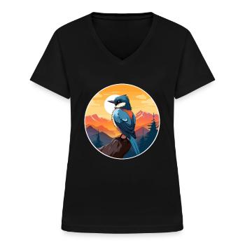 Jay Vogel Buntes Aquarell Cartoon Kawaii Tier - Frauen-T-Shirt mit V-Ausschnitt - Schwarz - Vorne - Lela (165cm)