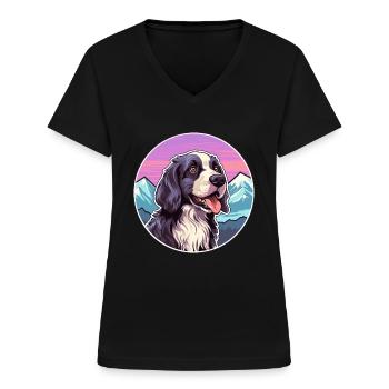 Portuguese Watchdog Dog Breed Cartoon Kawaii Water - Women's V-neck T-shirt - black - Front - Lela (165cm)
