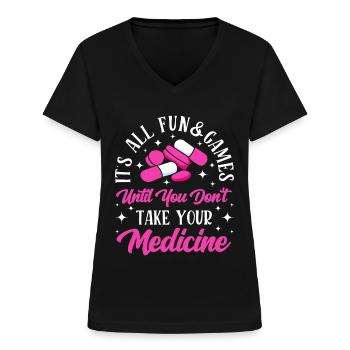Lustige Psychiatrische - Frauen-T-Shirt mit V-Ausschnitt - Schwarz - Vorne - Lela (165cm)