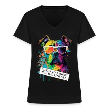 Hund zweideutiger Spruch und Einstellung - Frauen-T-Shirt mit V-Ausschnitt - Schwarz - Vorne - Lela (165cm)