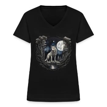 Lobo2-KARTON - Frauen-T-Shirt mit V-Ausschnitt - Schwarz - Vorne - Lela (165cm)
