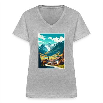 Klosters Serneus Schweiz Vintage Reiseposter - Frauen-T-Shirt mit V-Ausschnitt - Grau meliert - Vorne - Lela (165cm)