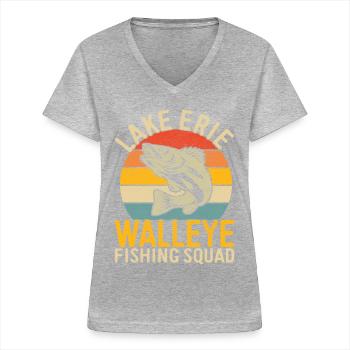 Walleye Fishing Angler - Women's V-neck T-shirt - sports grey - Front - Lela (165cm)