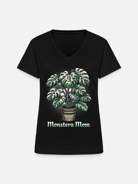 Monstera Mom - Frauen-T-Shirt mit V-Ausschnitt - Schwarz