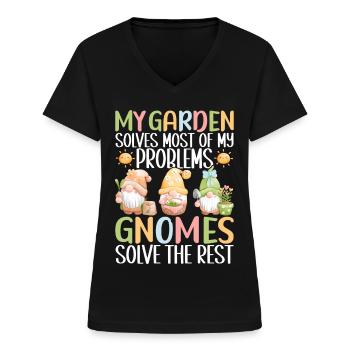 Gartenzwerge Gartenarbeit - Frauen-T-Shirt mit V-Ausschnitt - Schwarz - Vorne - Lela (165cm)