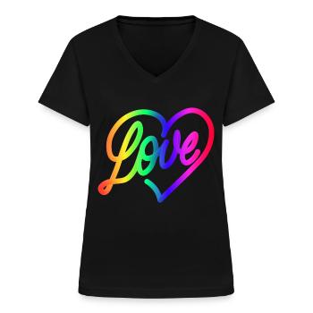 Love LOVE love Herz Regenbogen - Frauen-T-Shirt mit V-Ausschnitt - Schwarz - Vorne - Lela (165cm)