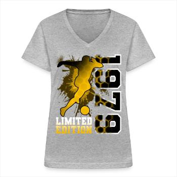 1979 Year of birth Birthday Football - Women's V-neck T-shirt - sports grey - Front - Lela (165cm)