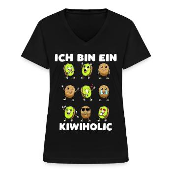 Kiwi Frucht Kiwiholic - Frauen-T-Shirt mit V-Ausschnitt - Schwarz - Vorne - Lela (165cm)