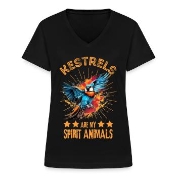 Buntfalke Farbkleckse Farbspritzer - Frauen-T-Shirt mit V-Ausschnitt - Schwarz - Vorne - Lela (165cm)
