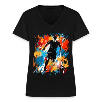 Joueurs de football - T-shirt col V Femme - noir - Devant - Lela (165cm)