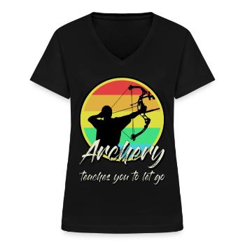 Archery Bow Shooting - Frauen-T-Shirt mit V-Ausschnitt - Schwarz - Vorne - Lela (165cm)