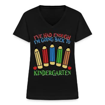Nursery School Playschool Kindergarten - Women's V-neck T-shirt - black - Front - Lela (165cm)