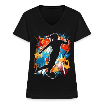 Fußballerin Frauenfußball Damen Mädchen Fußball - Frauen-T-Shirt mit V-Ausschnitt - Schwarz - Vorne - Lela (165cm)