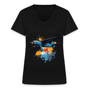 Model Airplane Pilot Airplane Hobby Design - Women's V-neck T-shirt - black - Front - Lela (165cm)