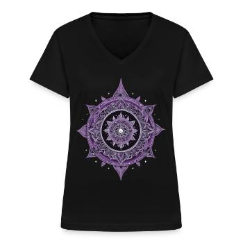 Mandala Design Aesthetic Pattern Spiritual - Women's V-neck T-shirt - black - Front - Lela (165cm)