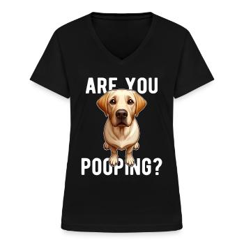 du? Lustiger Labrador-Hund - Frauen-T-Shirt mit V-Ausschnitt - Schwarz - Vorne - Lela (165cm)