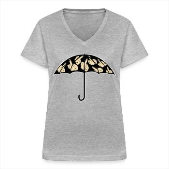 Umbrella with middle fingers Umbrellas - Frauen-T-Shirt mit V-Ausschnitt - Grau meliert - Vorne - Lela (165cm)