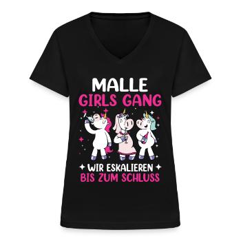 Malle Girls Gang Einhorn Mallorca Party Urlaub - Frauen-T-Shirt mit V-Ausschnitt - Schwarz - Vorne - Lela (165cm)