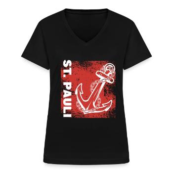 Hamburg Tshirt Geschenk Moin Hamburch Fußball - Frauen-T-Shirt mit V-Ausschnitt - Schwarz - Vorne - Lela (165cm)