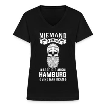 Hamburg Tshirt Geschenk Moin Hamburch Fußball - Frauen-T-Shirt mit V-Ausschnitt - Schwarz - Vorne - Lela (165cm)