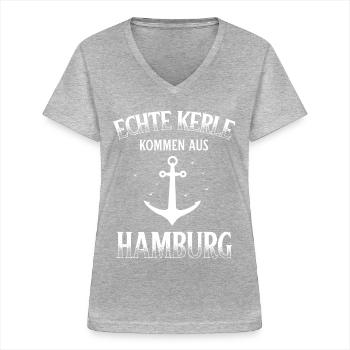 Hamburg Tshirt Geschenk Moin Hamburch Fußball - Frauen-T-Shirt mit V-Ausschnitt - Grau meliert - Vorne - Lela (165cm)
