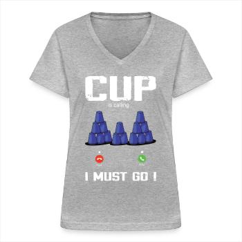Empilage de gobelets Speed Stacker - T-shirt col V Femme - gris chiné - Devant - Lela (165cm)