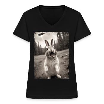Lustiges Hasen Selfie Außerirdisches Raumschiff - Frauen-T-Shirt mit V-Ausschnitt - Schwarz - Vorne - Lela (165cm)